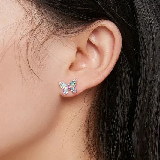 Colorful Diamond Butterfly Stud Earrings-Black Diamonds New York