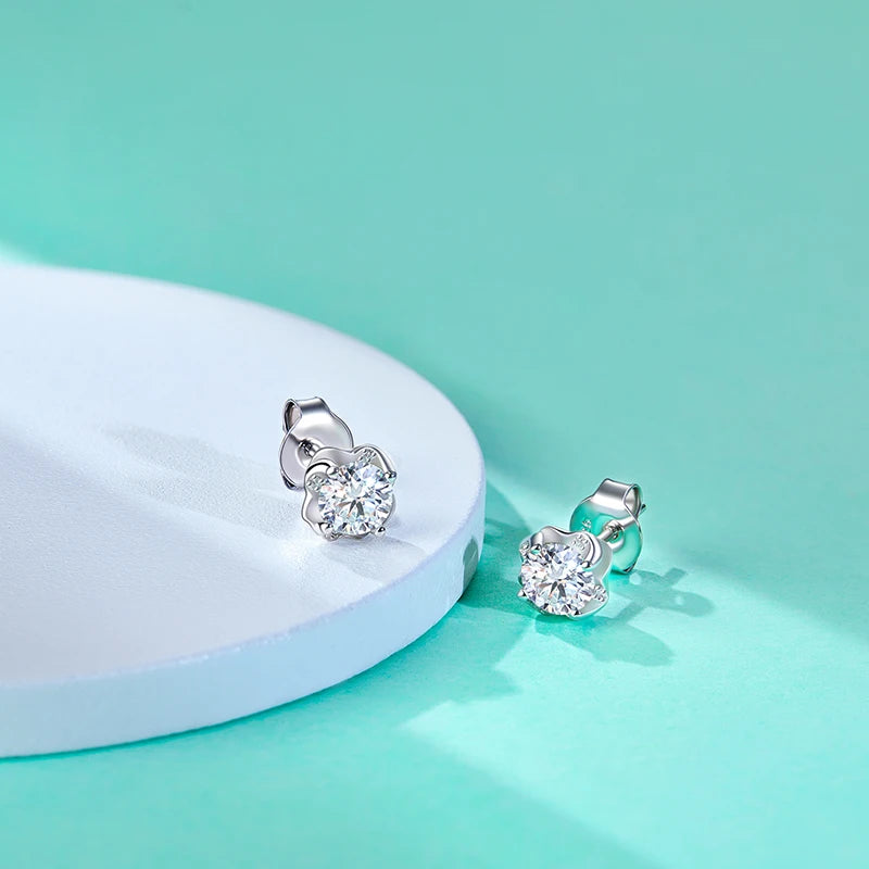 0.5 Ct Moissanite Diamond Flower Stud Earrings-Black Diamonds New York