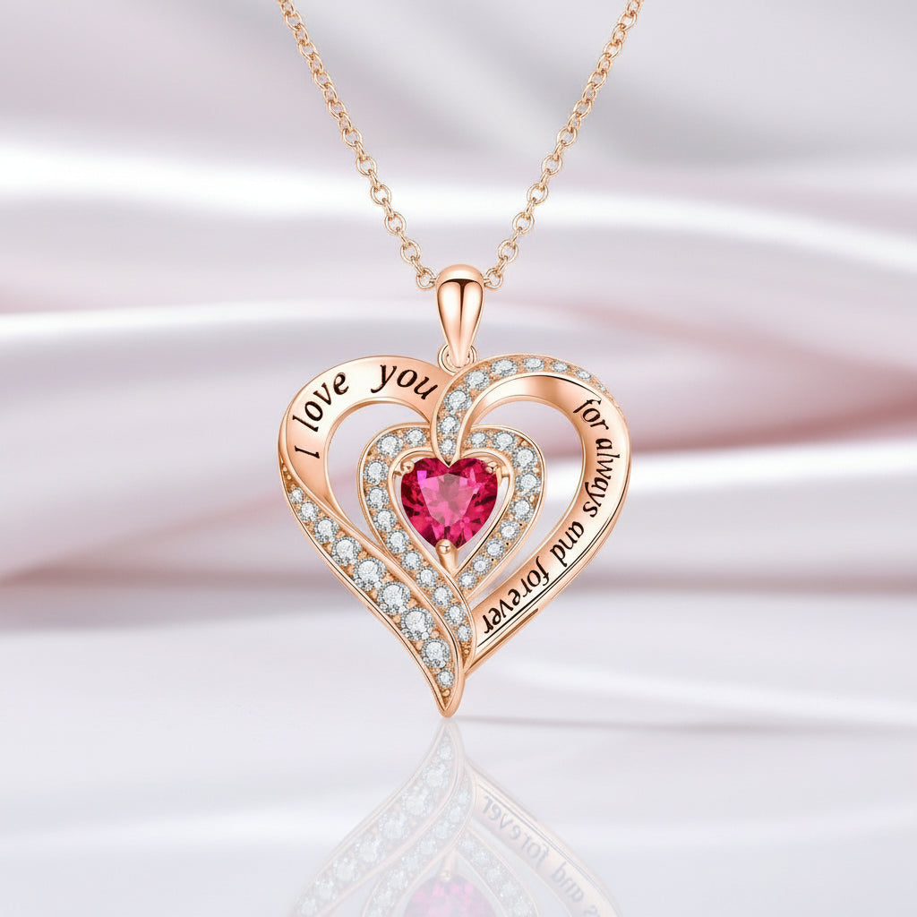 Heart-cut Gemstone I Love You Engraved Heart-shaped Birthstone Necklace-Black Diamonds New York