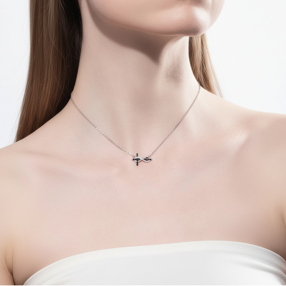 Black Certified Moissanite Infinity Cross Pendant Necklace-Black Diamonds New York
