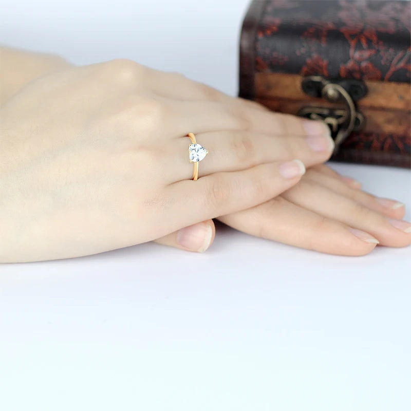Exquisite 10K Yellow Gold Heart Moissanite Solitaire Engagement Ring-Black Diamonds New York