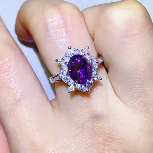 2.0 Ct Purple Oval Cut Moissanite Diamond Engagement Ring-Black Diamonds New York