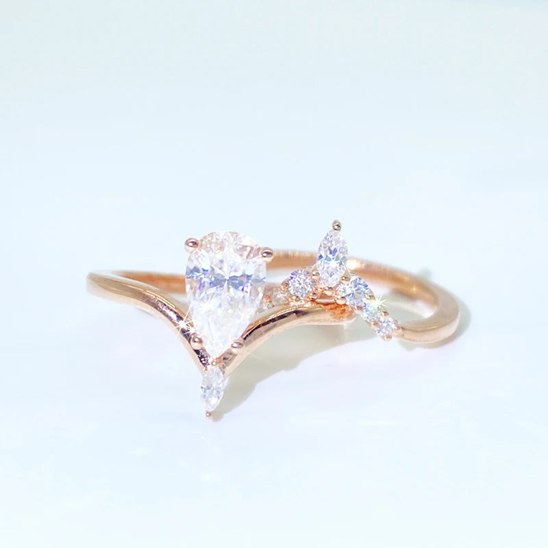 2.0 Ct Pear Cut Moissanite Diamond Engagement Ring Set-Black Diamonds New York