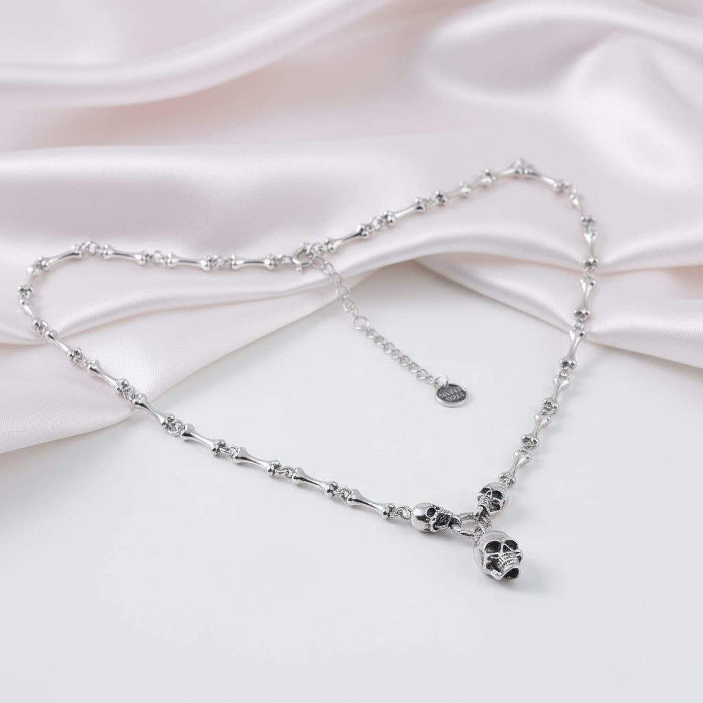 Retro Punk Skull Stick Bone Necklace-Black Diamonds New York