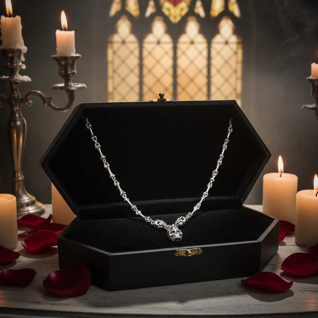 Retro Punk Skull Stick Bone Necklace-Black Diamonds New York