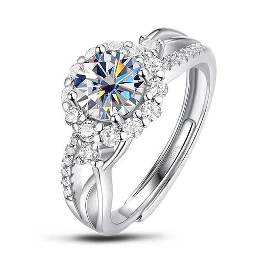 Double Shank 1.0 Ct Round Cut Diamond Halo Engagement Ring-Black Diamonds New York