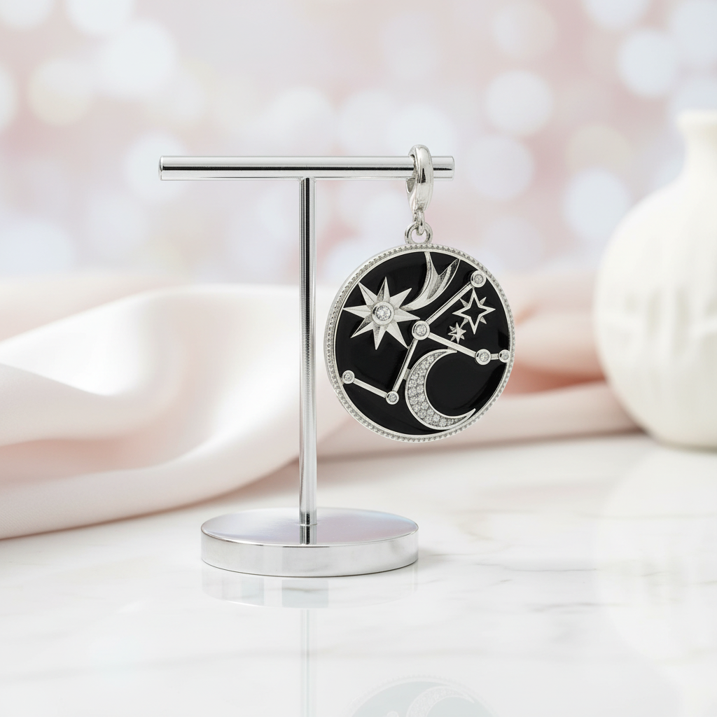 Moon and Stars Constellation Round Pendant-Black Diamonds New York