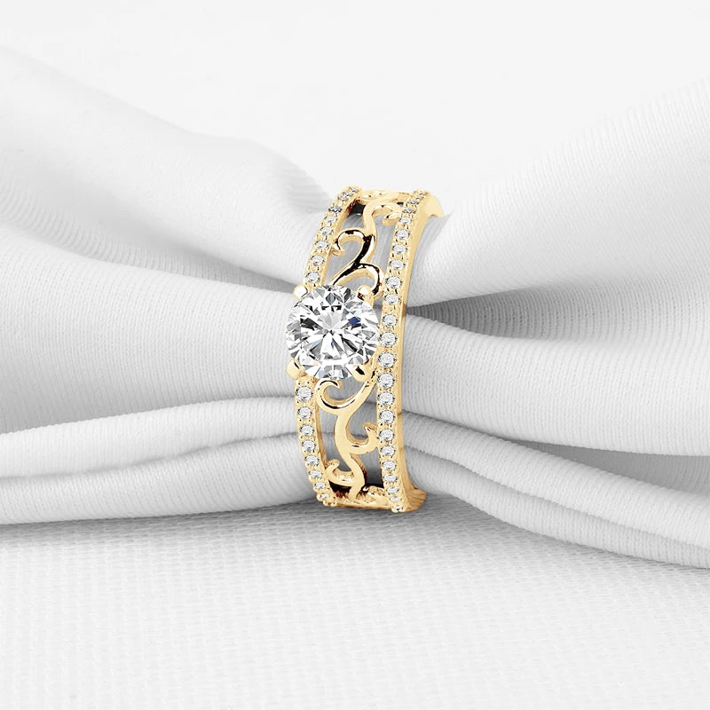 Vintage 10K Yellow Gold Round Moissanite Engagement Ring-Black Diamonds New York