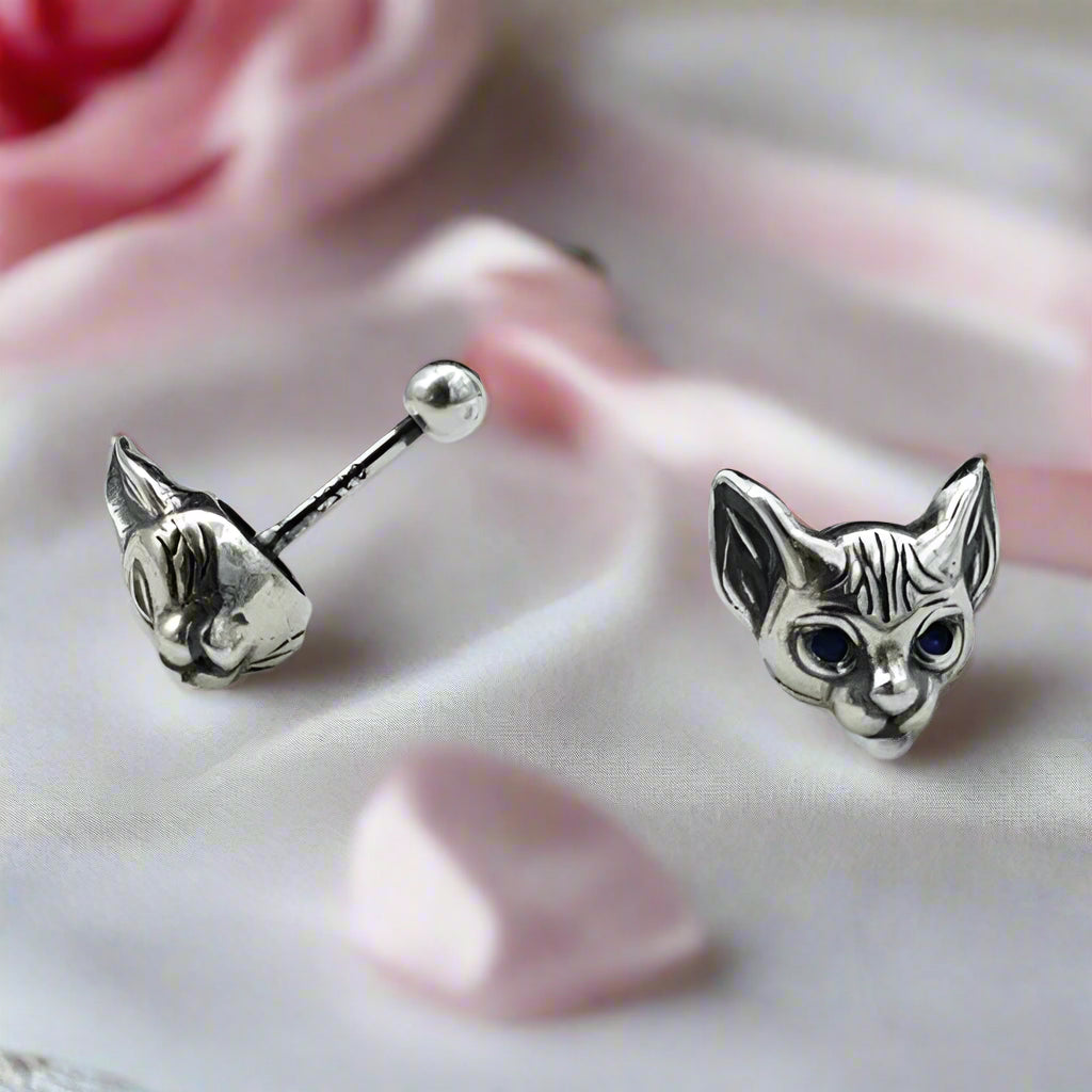 Blue-Eyed Kitten Head Earrings-Black Diamonds New York
