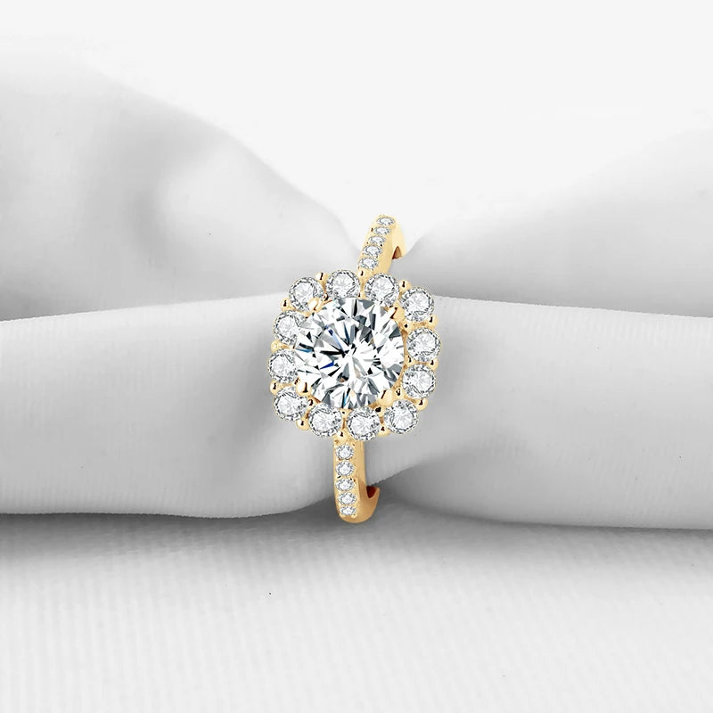 10K Yellow Gold 1.2 Ct Moissanite Halo Engagement Ring-Black Diamonds New York