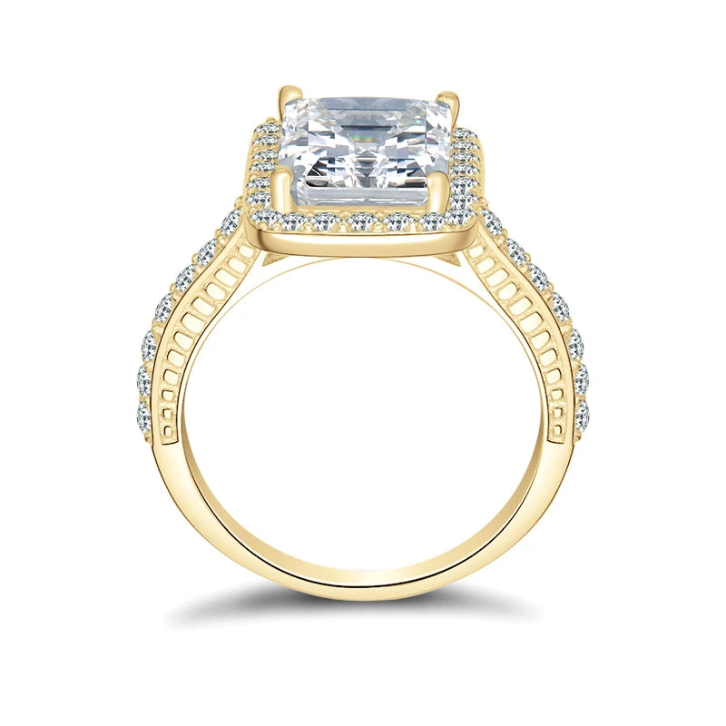 10K Solid Gold Radiant Cut Moissanite Halo Engagement Ring-Black Diamonds New York