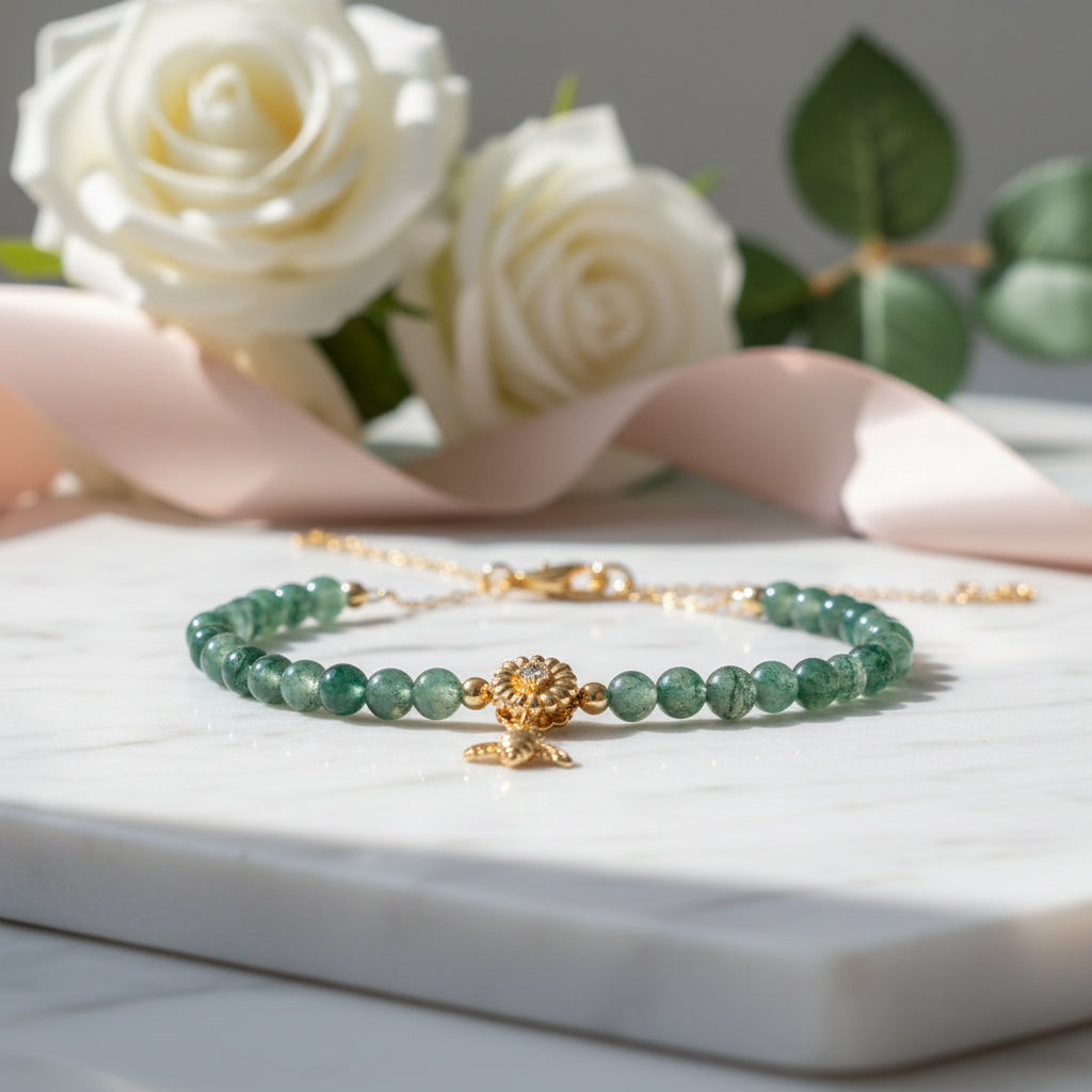 Moss Agate Beads Strand Bracelet-Black Diamonds New York