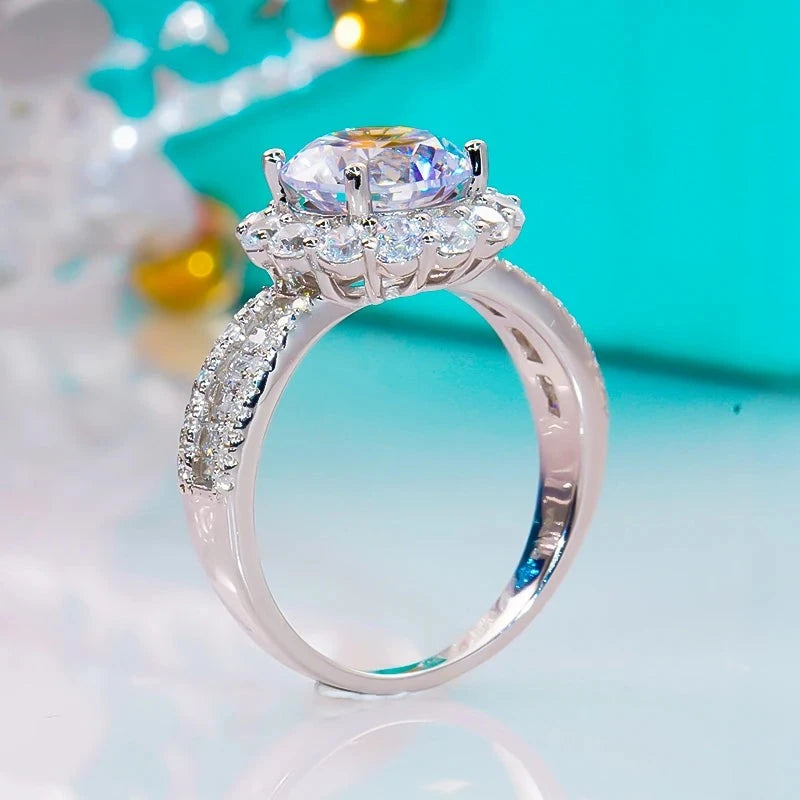 3.0 Ct Round Moissanite Halo Engagement Ring-Black Diamonds New York