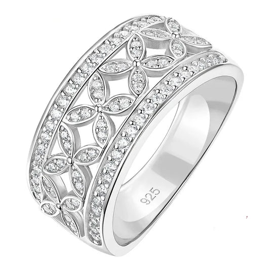 Flower Art Deco EVN Stone Ring Band-Black Diamonds New York