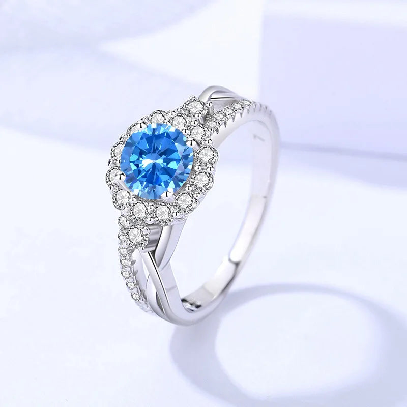 1.0 Ct Moissanite Diamond Halo Engagement Ring-Black Diamonds New York