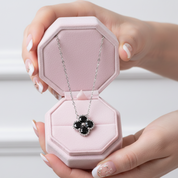 Platinum Overlay Four-Leaf Clover Certified Moissanite Necklaces-Black Diamonds New York