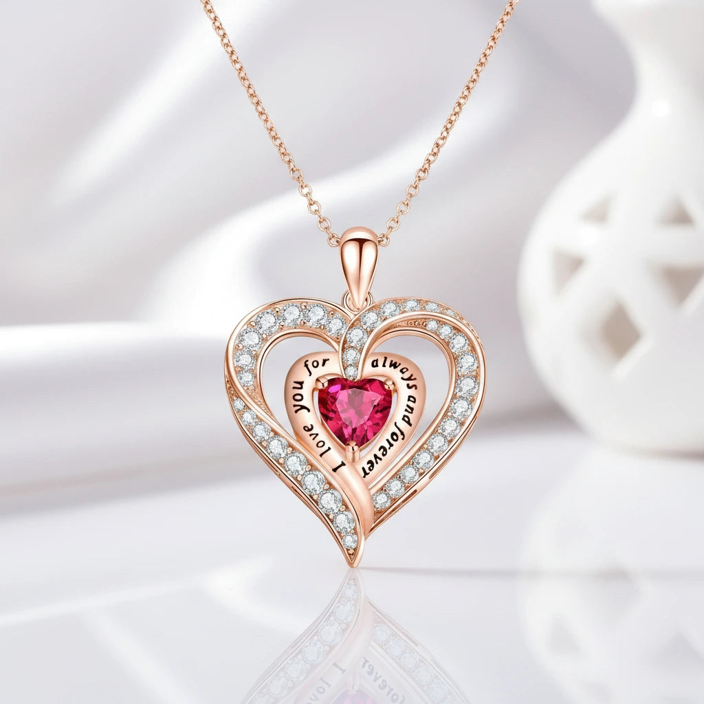 Birthstone Heart Pendant Necklace-Black Diamonds New York
