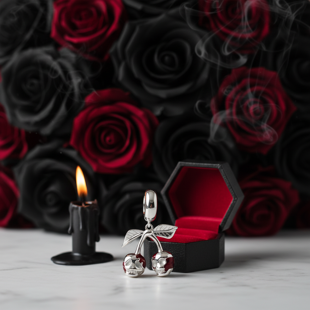 Cherry Skull Gothic Charm-Black Diamonds New York