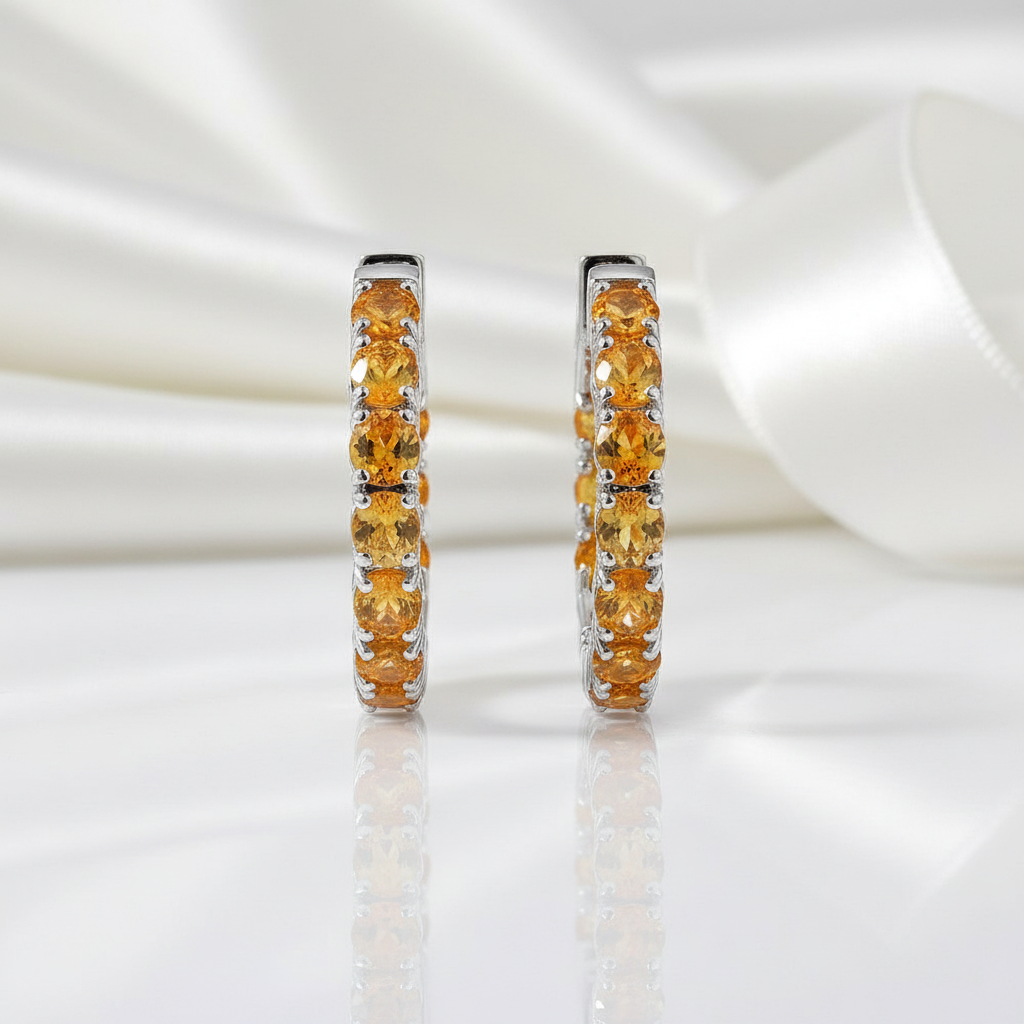 Classic Natural Gemstone Hoop Earrings-Black Diamonds New York