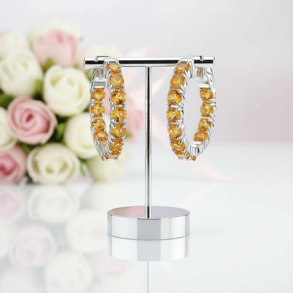 Classic Natural Gemstone Hoop Earrings-Black Diamonds New York
