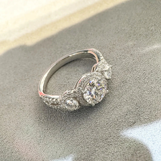 1.25 Ct Round Cut Moissanite Diamond Halo Engagement Ring-Black Diamonds New York