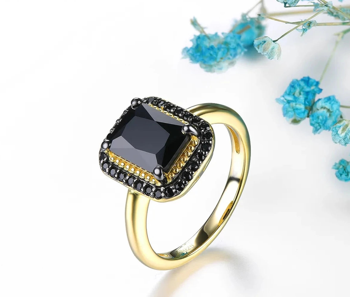 2.6ct Radiant Cut Black Spinel Classic Halo Engagement Ring-Black Diamonds New York