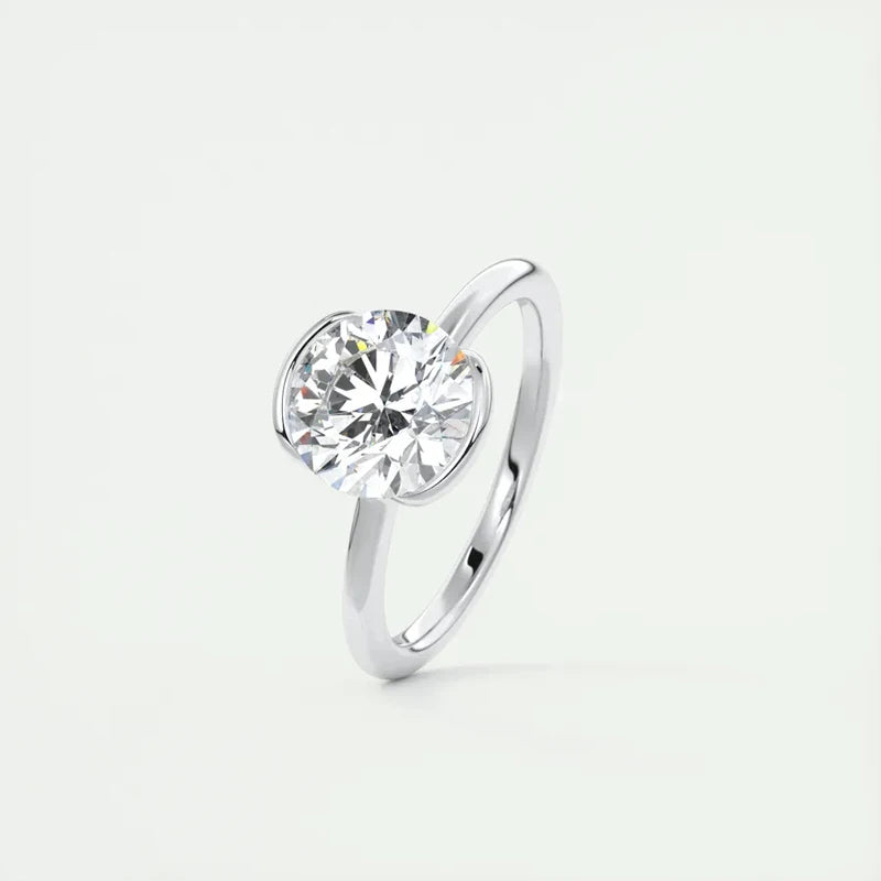 Exquisite 1.0 Ct Moissanite Half Bezel Solitaire Engagement Ring-Black Diamonds New York