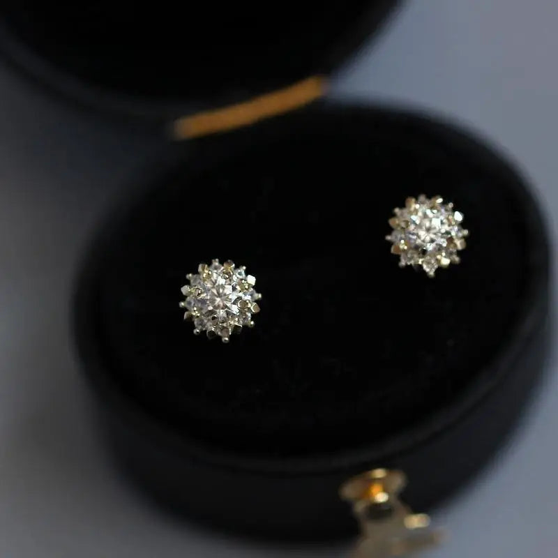 14K Solid Gold Round Cut EVN Diamond Stud Earrings-Black Diamonds New York