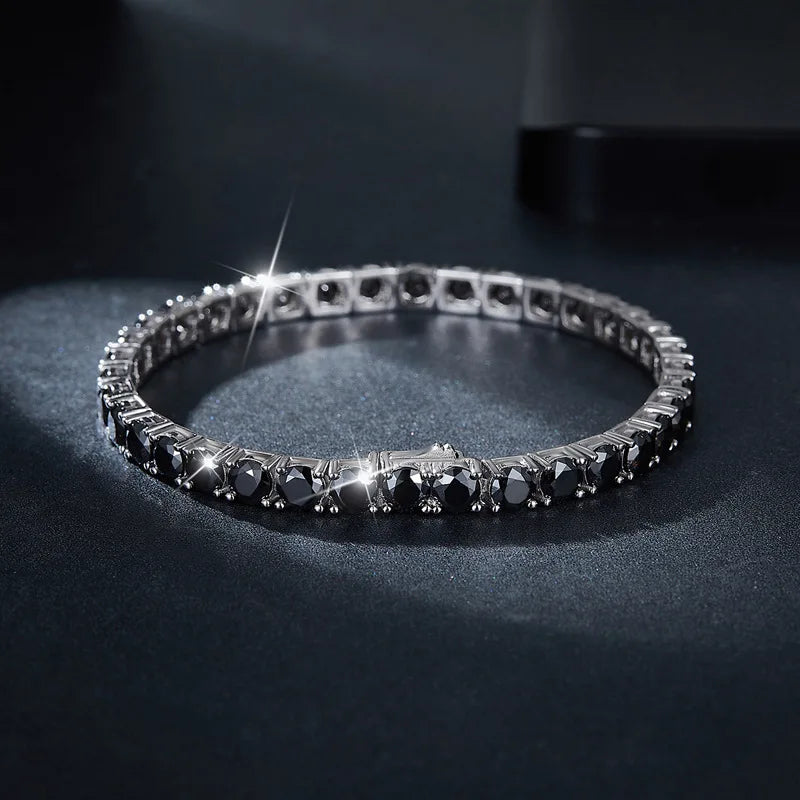 6.5mm Black Round Moissanite Diamond Cuff Bracelet-Black Diamonds New York
