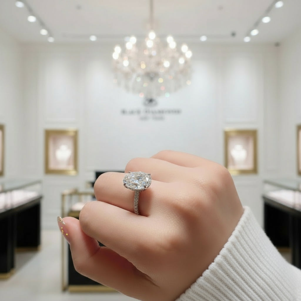 8 ct Oval cut Diamond Hidden Halo Engagement Ring-Black Diamonds New York