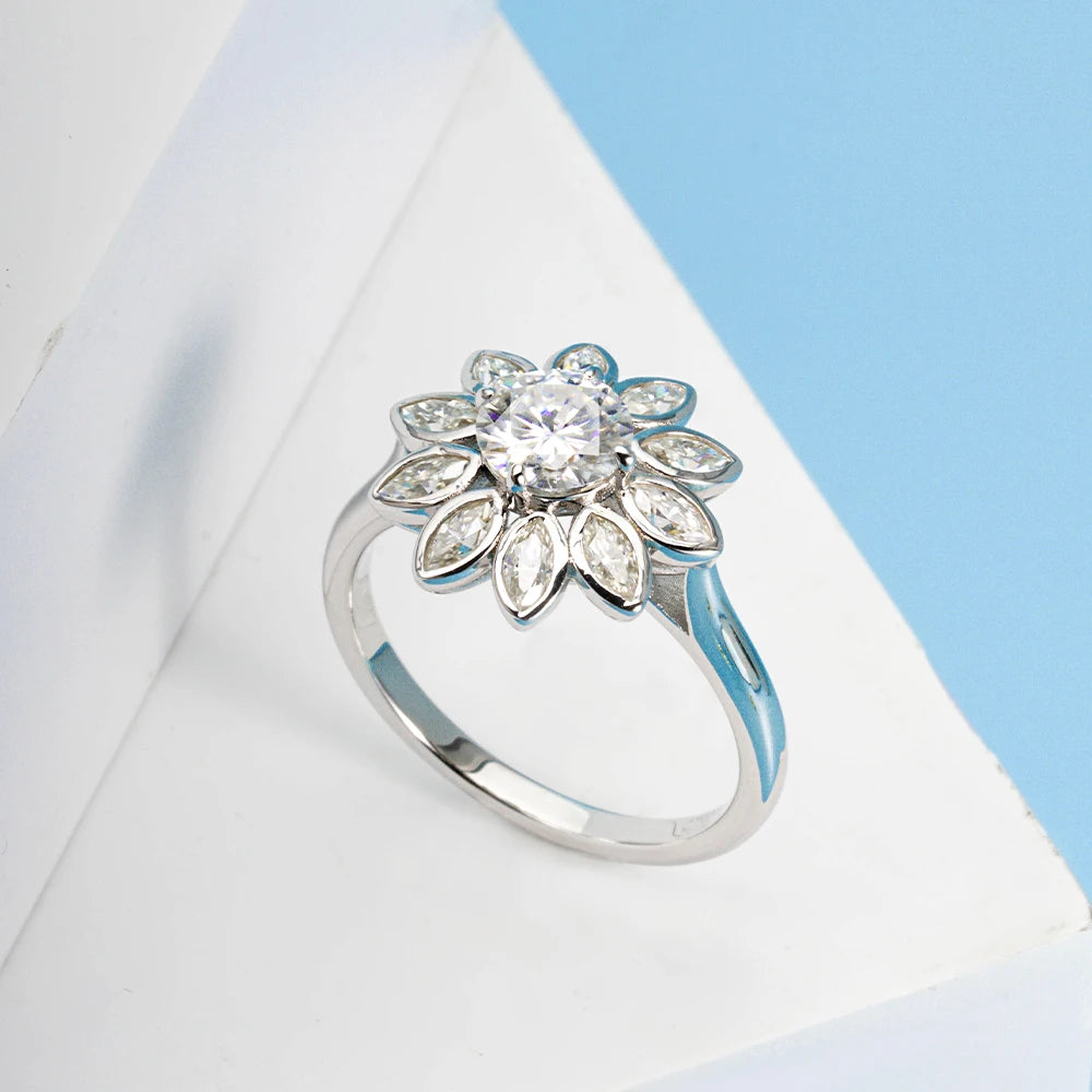 6mm Round Cut Moissanite Flower Engagement Ring-Black Diamonds New York