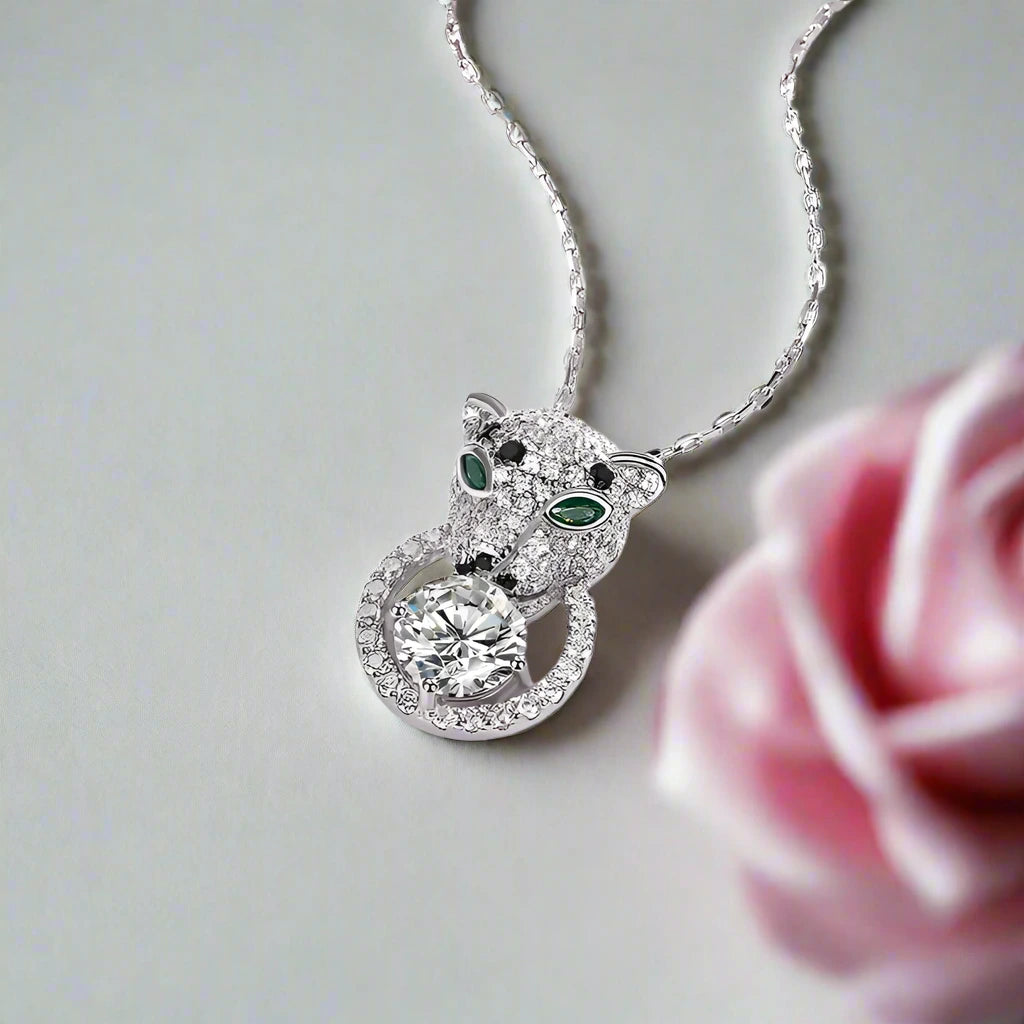 Leopard Head Diamonds Punk Necklace-Black Diamonds New York