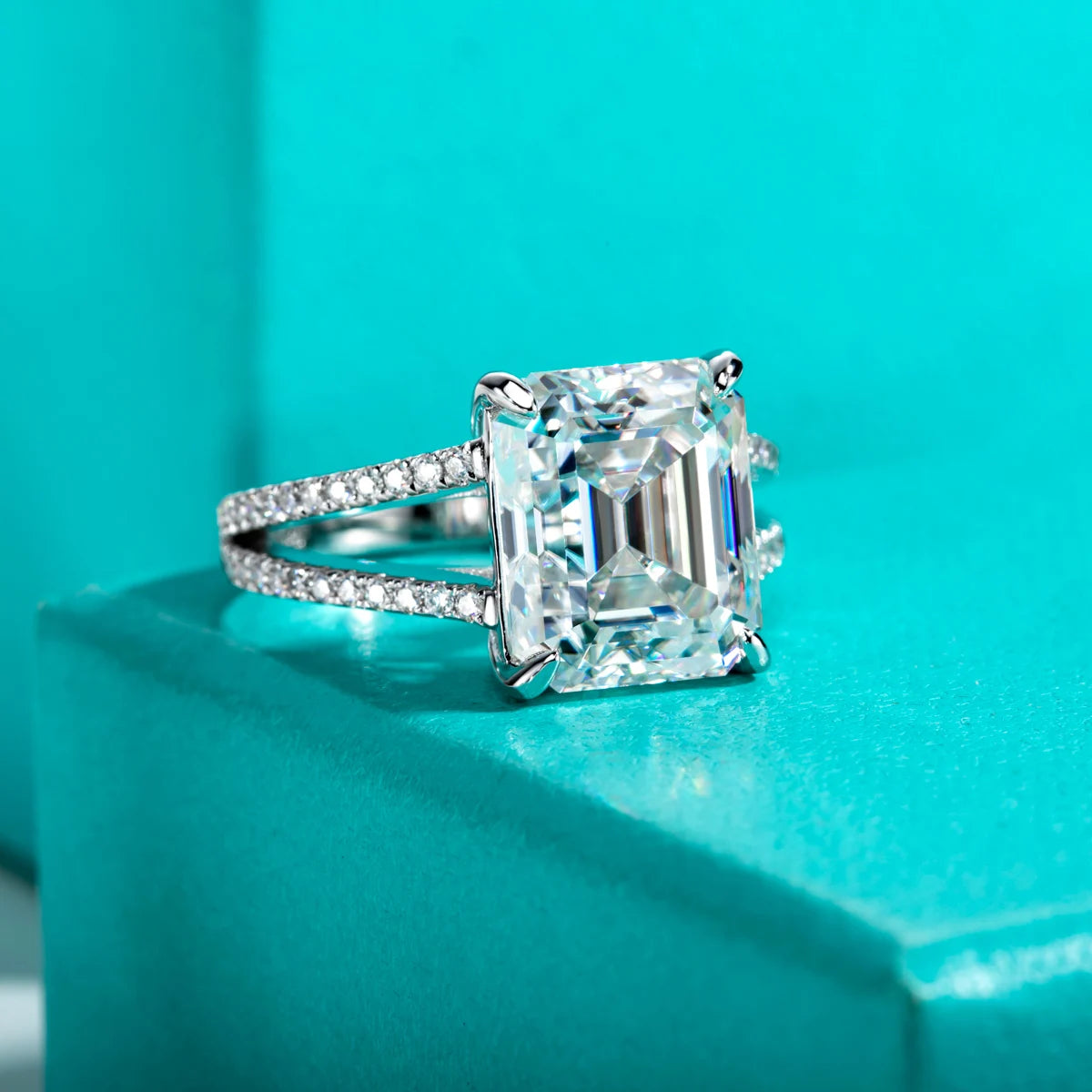 8.0 Ct Emerald Cut Diamond Split Shank Engagement Ring-Black Diamonds New York