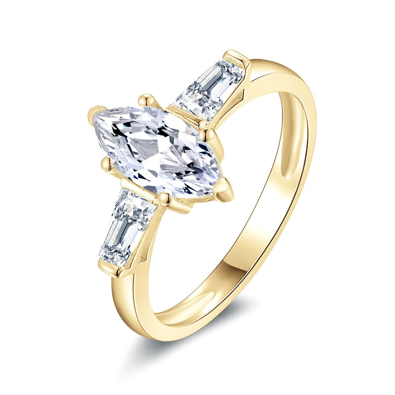 1.0 Ct Marquise Cut Moissanite Three Stone Engagement Ring-Black Diamonds New York