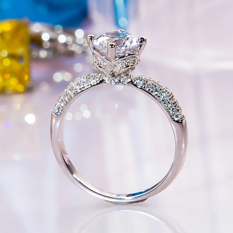 1.0 Ct Round D Color Moissanite Engagement Ring-Black Diamonds New York