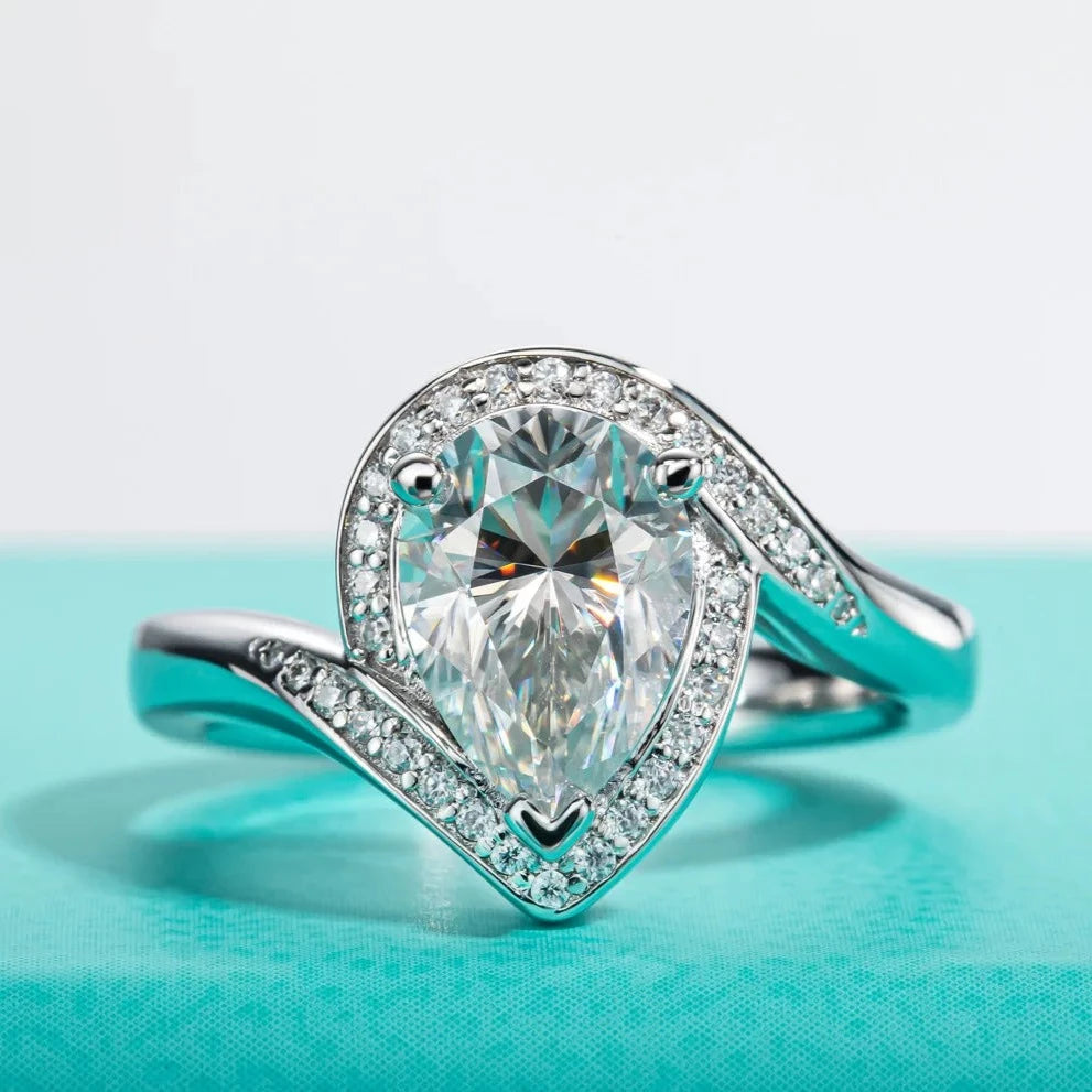 2.5 Ct Pear Cut Moissanite Halo Engagement Ring-Black Diamonds New York