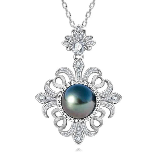 Black Tahitian Seawater Pearl Necklace with Diamond-Black Diamonds New York