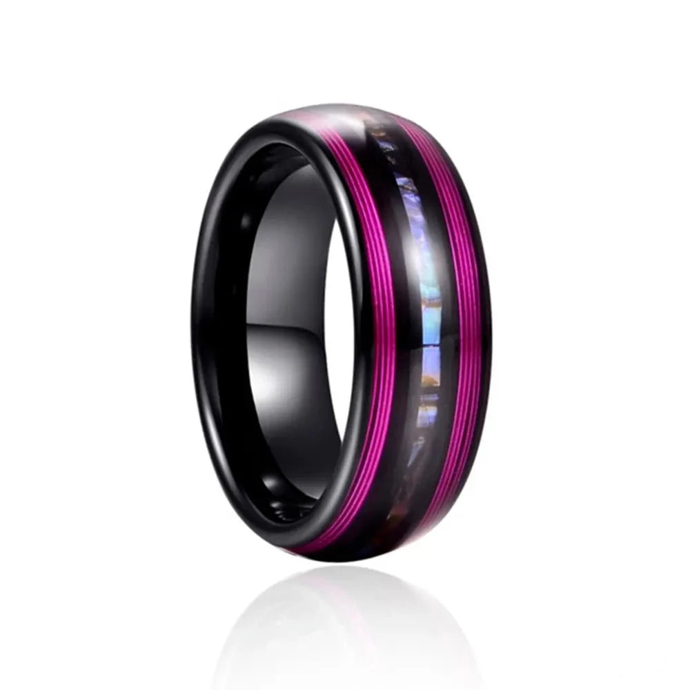 8mm Dome Black Tungsten Wedding Band with String & Abalone Inlay-Black Diamonds New York