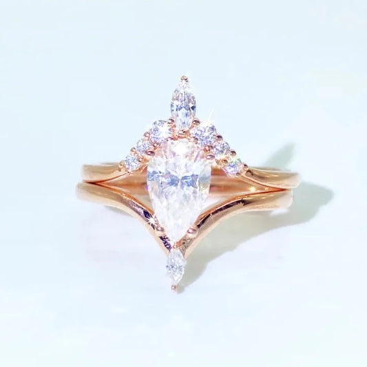 2.0 Ct Pear Cut Moissanite Diamond Engagement Ring Set-Black Diamonds New York