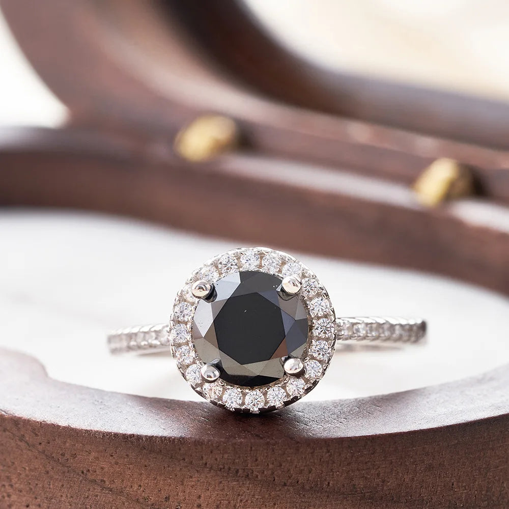 3.0 Ct Round Black Moissanite Engagement Ring-Black Diamonds New York