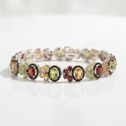 Oval-cut Multi Gemstone Flower Halo Bracelet-Black Diamonds New York
