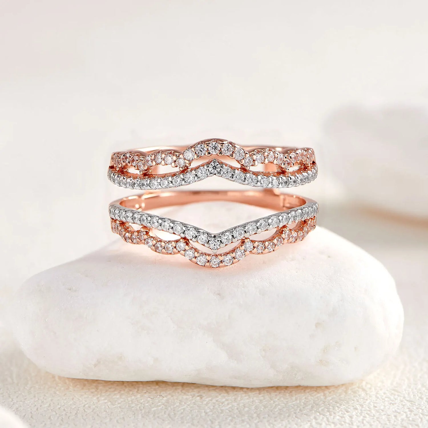 Two tone Elegant Curve Ring Enhancer-Black Diamonds New York