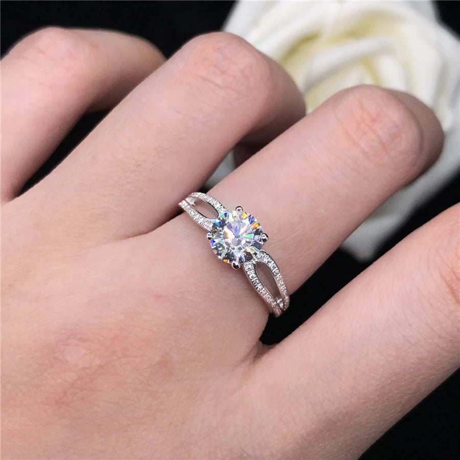 14k White Gold 1.0 Ct Round Moissanite Engagement Ring-Black Diamonds New York