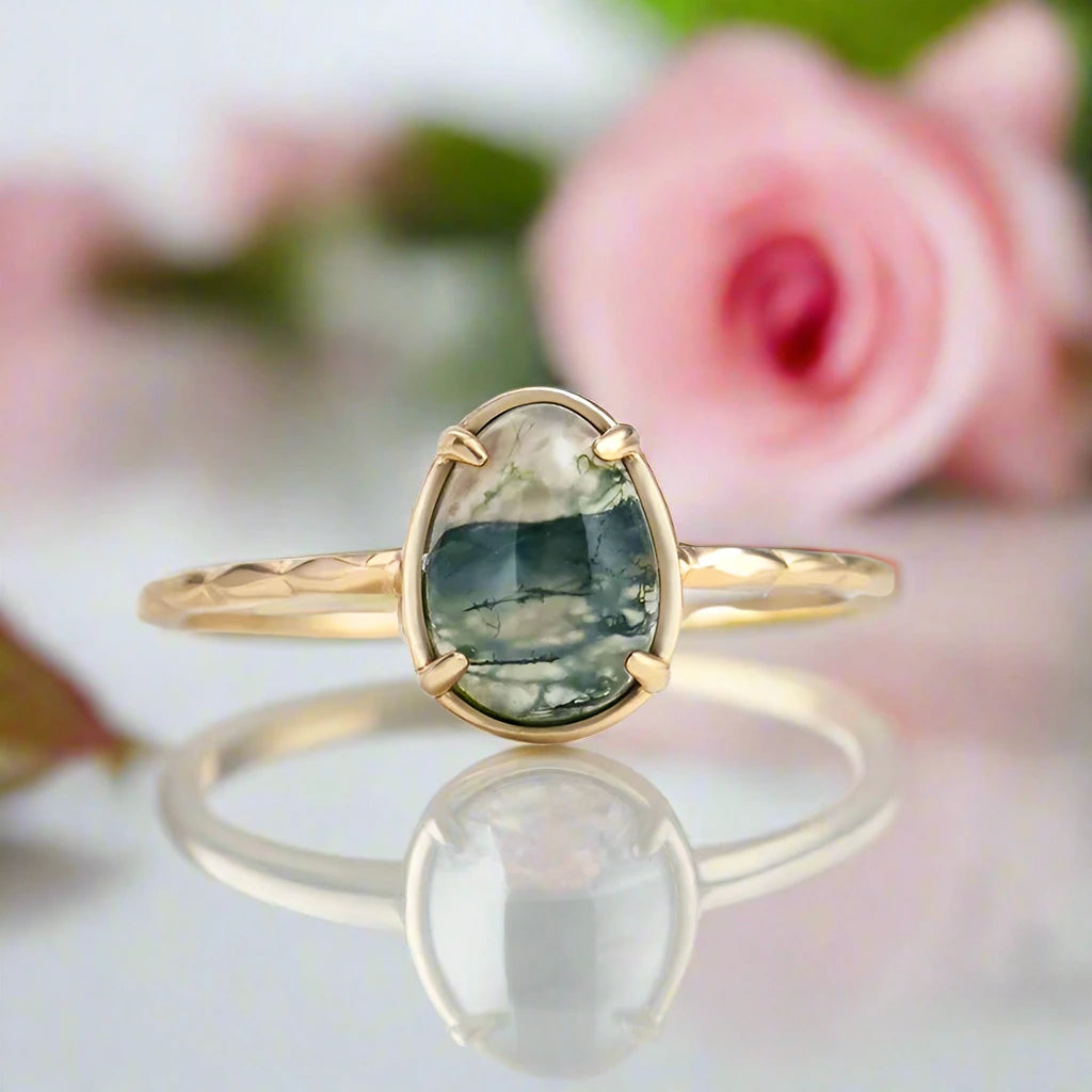 Natural Moss Agate Vintage Ring-Black Diamonds New York