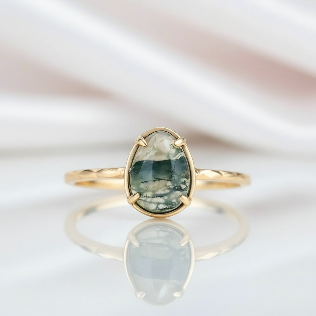 Natural Moss Agate Vintage Ring-Black Diamonds New York