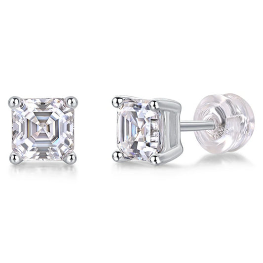 5.5mm Asscher Cut Moissanite Diamond Stud Earrings-Black Diamonds New York
