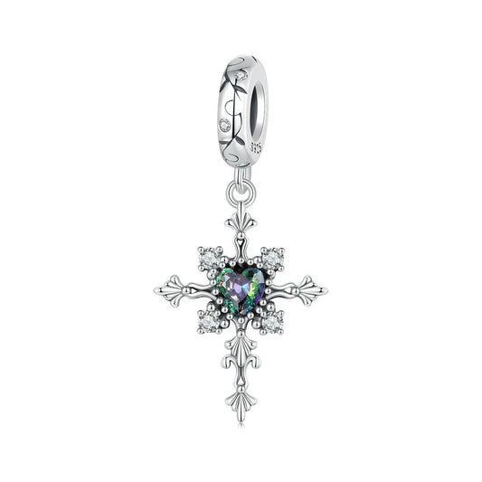 Vintage Cross Pendant with Green Heart-Black Diamonds New York
