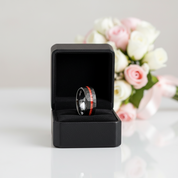 Brushed Matte Black Hammered Red Opal Inlay Tungsten Men's Ring-Black Diamonds New York