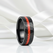 Brushed Matte Black Hammered Red Opal Inlay Tungsten Men's Ring-Black Diamonds New York