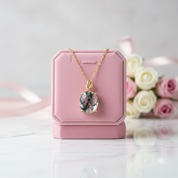 Oval Cut Green Moss Agate Pendant Necklace-Black Diamonds New York
